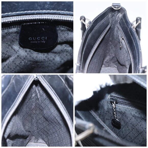 GUCCI Bamboo Hand Bag Canvas 2way Black 000 1705 0588 Auth ep7659 - Picture 15 of 16